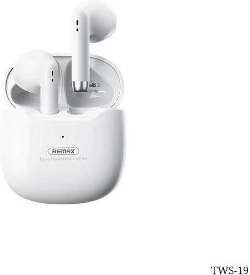 Remax TWS-19 Earbud Bluetooth Handsfree Ακουστικά με Θήκη Φόρτισης Λευκά