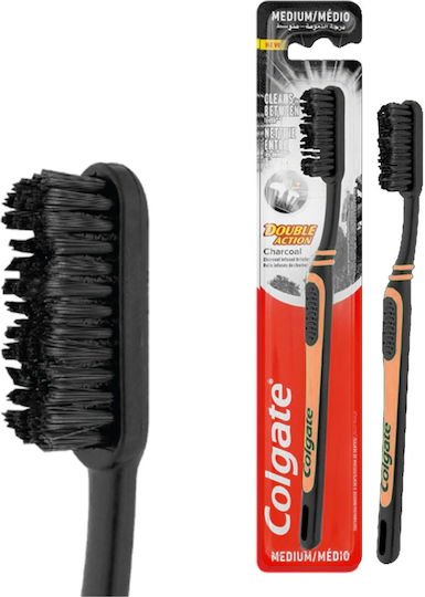 Colgate Double Action Charcoal Οδοντόβουρτσα Medium Μαύρη / Πορτοκαλί