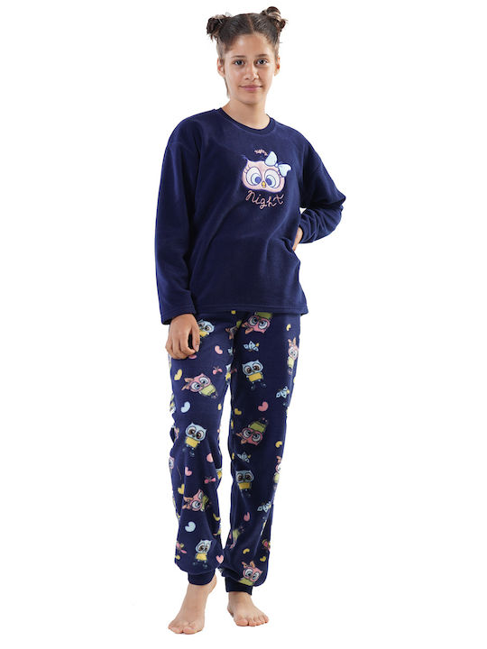 Vienetta Kids Teenage Winter Fleece Pajama "Night" for Girls (9-16 years old)-201010b Blue Marine