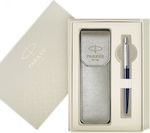 Parker Jotter Premium Set de Stilouri Pix din Oțel Royal Blue într-un set de stilouri (într-o casetă de hârtie)