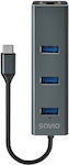 Savio AK-57 USB 3.1 Hub 3 Θυρών με σύνδεση USB-C / Ethernet Γκρι