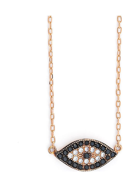 George Art Jewels Necklace Eye Made of Rose Gold 9K with Black Zircon