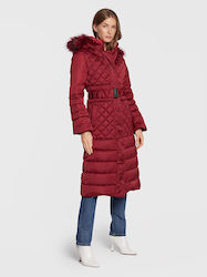 Guess Marlene Women's Short Puffer Jacket for Winter with Hood Burgundy