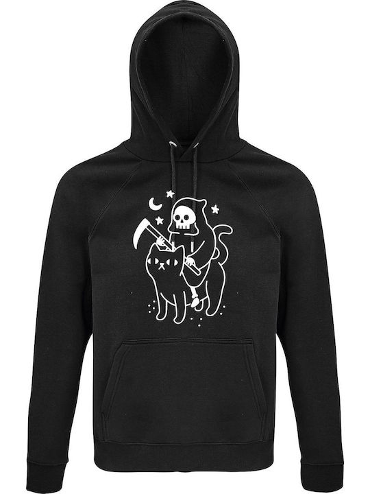 Hoodie Unisex Organic " Death Rides A Cat " Black