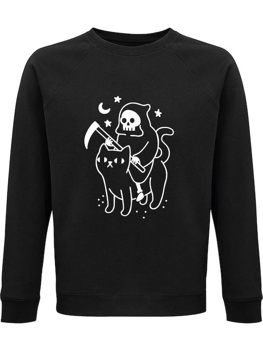 Sweatshirt Unisex Organic " Death Rides A Cat " Black