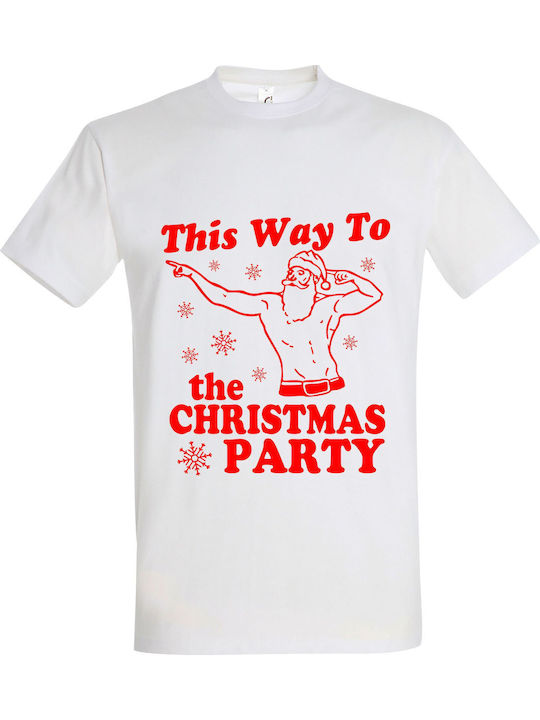 T-shirt Unisex " Ugly Christmas T-shirt, This Way To The Christmas Party " White