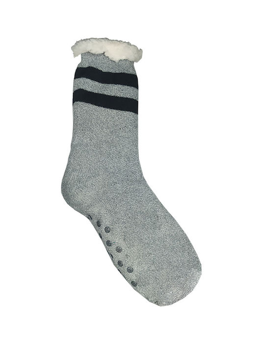 Glady's Men's Non-Slip Socks with Fleece Lining-SU0128b Grey Melange