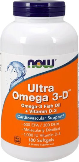 Now Foods Ultra Omega 3 Fish Oil & Vitamin D3 Рибено масло 1000мг 180 софтджел