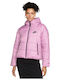 Sportswear Κοντό Γυναικείο Puffer Μπουφάν για Χειμώνα Ροζ