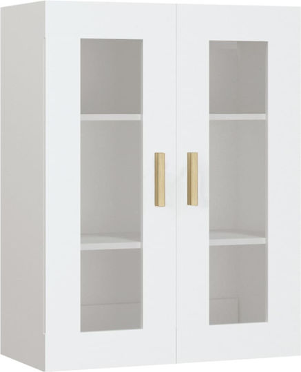 Wall Living Room Display Cabinet made of Particleboard with Glass White 69.5x34x90cm