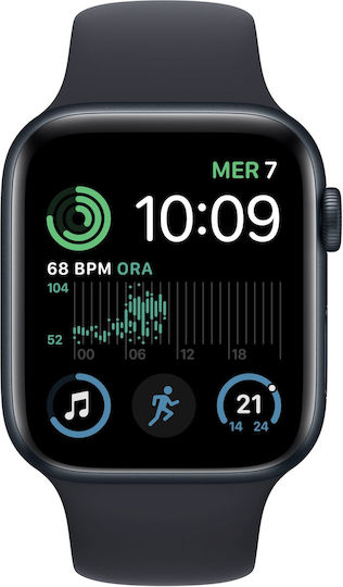 Apple Watch SE 2022 Cellular Aluminium 44mm Αδιάβροχο με eSIM και Παλμογράφο (Midnight with Midnight Sport Band)