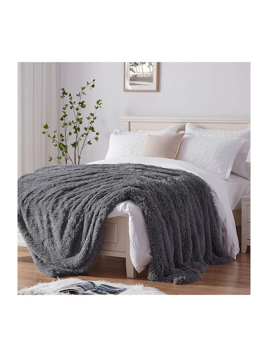 Saray Home Shaggy Long Hair Blanket Fleece Double 200x240cm. Charcoal