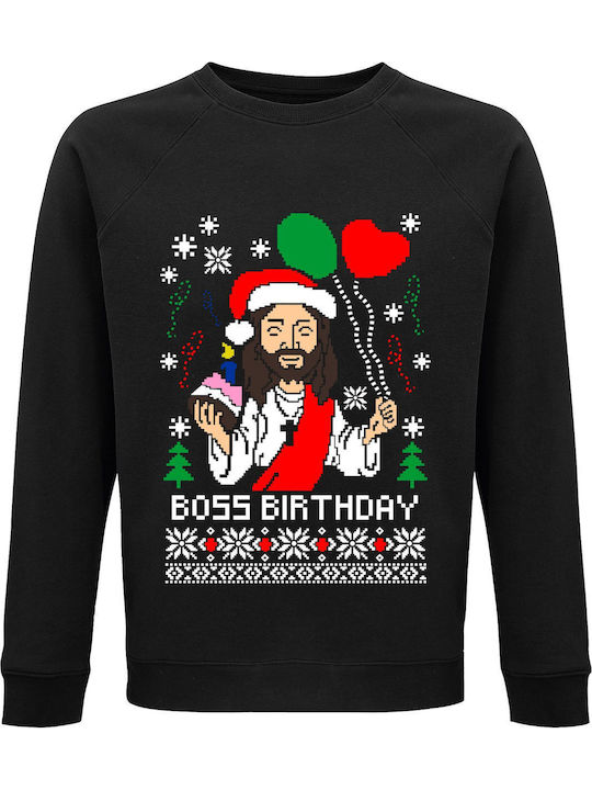 Sweatshirt Unisex Organic " Ugly Christmas Sweater Boss Birthday " Black