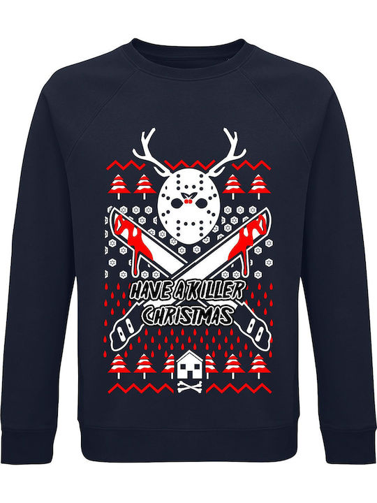Bluză unisex organică "Ugly Christmas Sweater Jason The Killer" bleumarin