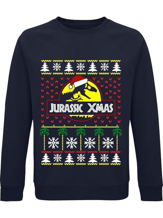 Sweatshirt Unisex Organic " Ugly Christmas Sweater Jurassic Christmas " French Navy