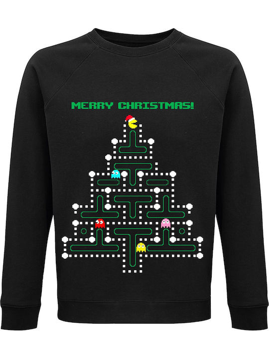 Sweatshirt Unisex Organic " Ugly Christmas Sweater Pacman " Black