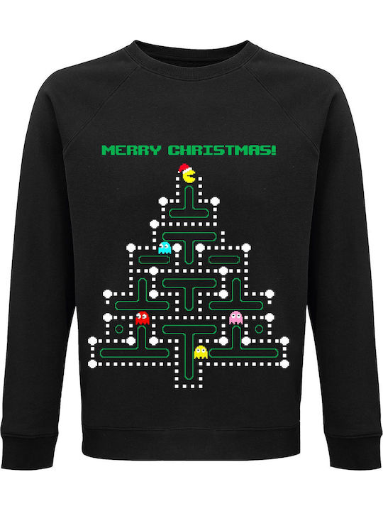 Sweatshirt Unisex Bio "Hässlicher Weihnachtspullover Pacman" Schwarz