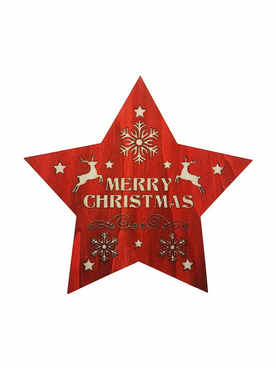 TnS Wood Illuminated Christmas Decorative Pendant Star Red Merry Christmas