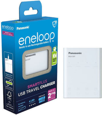 Panasonic Eneloop Smart Plus BQ-CC87 USB Φορτιστής 4 Μπαταριών Ni-MH Μεγέθους AA/AAA σε Λευκό χρώμα