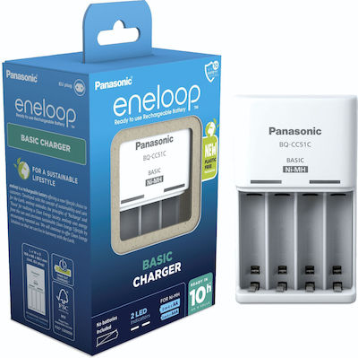 Panasonic Eneloop Basic BQ-CC51E Зарядно 4 за батерии Ni-MH Размер AA/AAA в Бял цвят