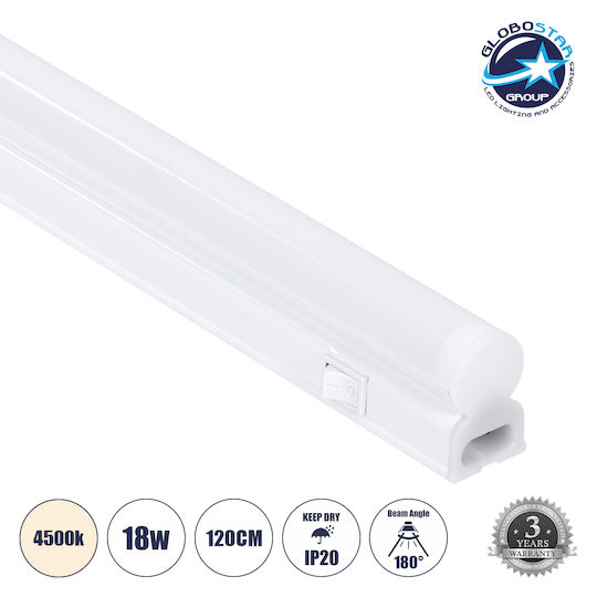 GloboStar Tubo Under-Cabinet LED Light 18W Natural White with Switch L120xD2.2xH3.5cm