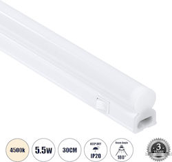 GloboStar Φωτιστικό Πάγκου Κουζίνας Tubo LED 5.5W Φυσικό Λευκό με Διακόπτη Μ30xΒ2.2xΥ3.5εκ.