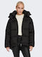 Only Women's Short Puffer Jacket for Winter with Hood Black