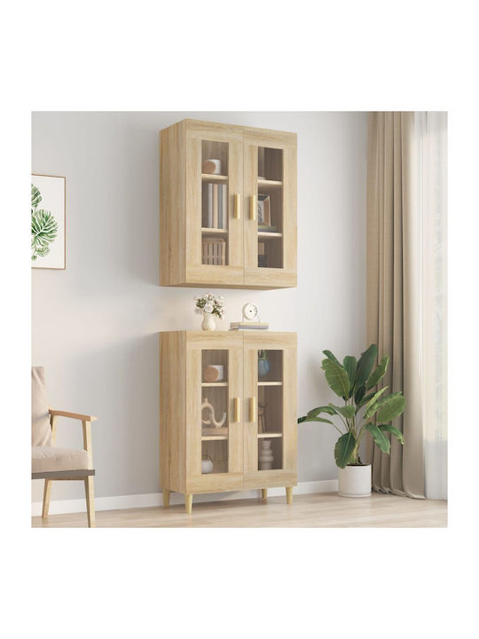 Wall Living Room Display Cabinet made of Particleboard with Glass Beige 69.5x34x90cm