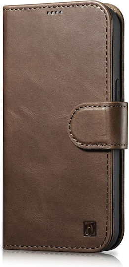 iCarer Oil Wax Anti-RFID Wallet Piele Maro închis (iPhone 14 Pro Max)