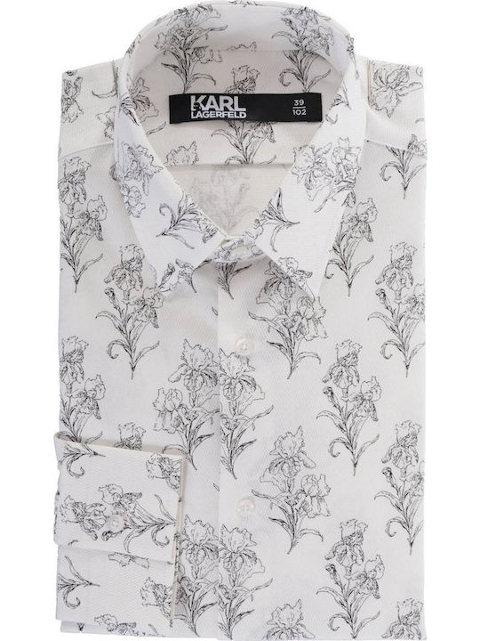 Long-sleeved Cotton Shirt Floral Gray