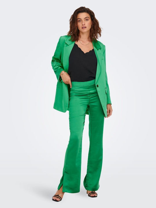 Slit Women's Fabric Trousers Flared Slim Fit Green