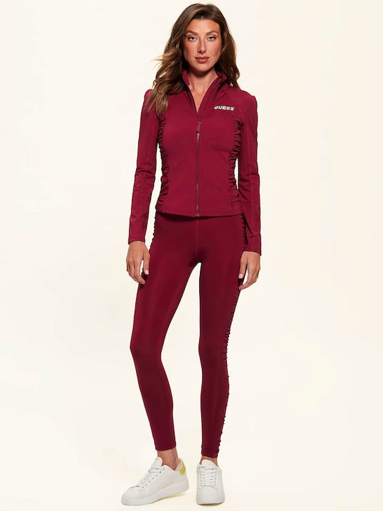 Guess Women's Athletic Blouse Long Sleeve Burgundy