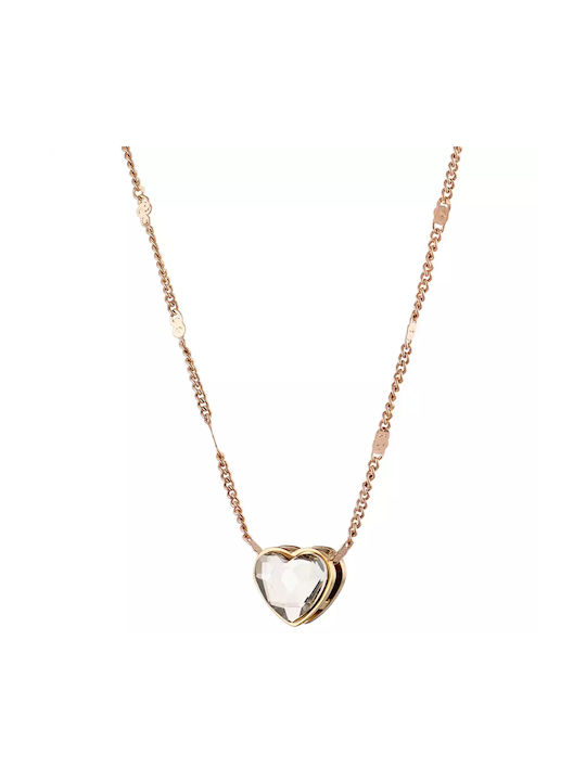 Γυναικείο κολιέ καρδιά με Λευκή πέτρα ατσάλι 316L ροζ χρυσό Art 07155