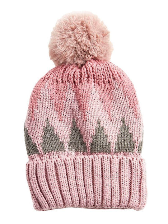 Verde Pom Pom Beanie Γυναικείος Σκούφος Πλεκτός σε Ροζ χρώμα