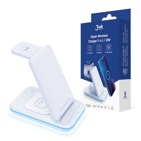 3MK Ασύρματος Φορτιστής (Qi Pad) 15W Λευκός (Hyper 3in1)