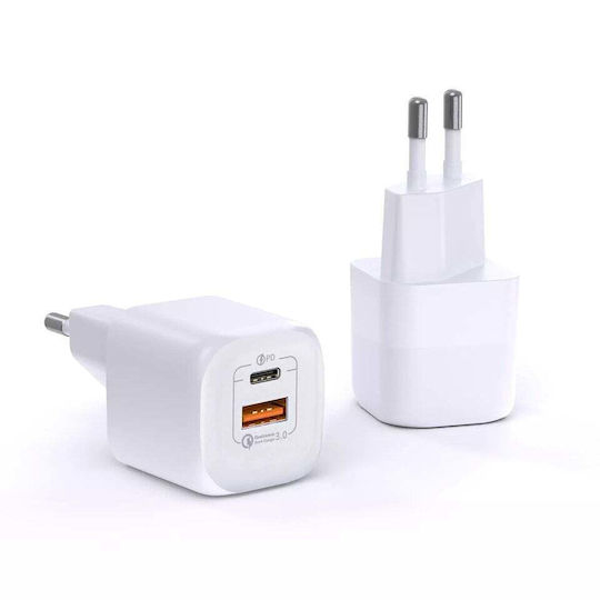 Wiwu Φορτιστής Χωρίς Καλώδιο με Θύρα USB-A και Θύρα USB-C 33W Quick Charge 3.0 Λευκός (RY-U33)