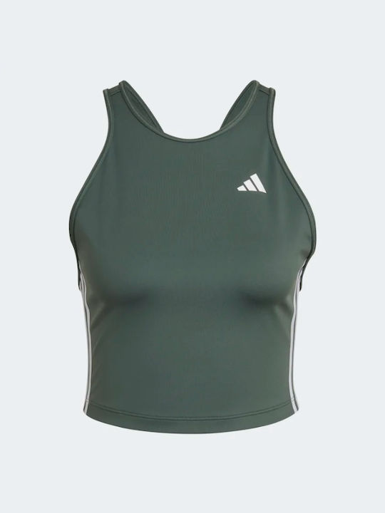 Adidas Aeroready Women's Sport Crop Top Sleeveless Fast Drying Green Oxide/White