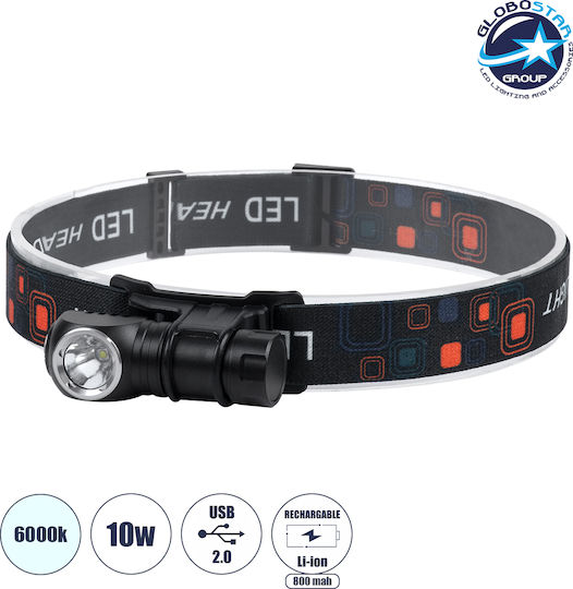 GloboStar Rechargeable Headlamp LED IP54 with Maximum Brightness 1000lm Black