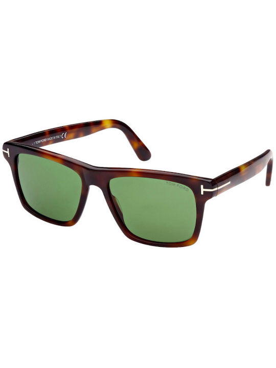 Tom Ford Sunglasses with Brown Tartaruga Acetate Frame and Green Lenses FT0906 53N