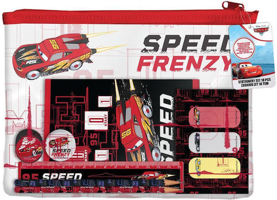Must Team Disney Cars Kinder Schreibwarenset mit Bleistift, Spitzer, Radiergummi, Lineal und Etui 10Stück