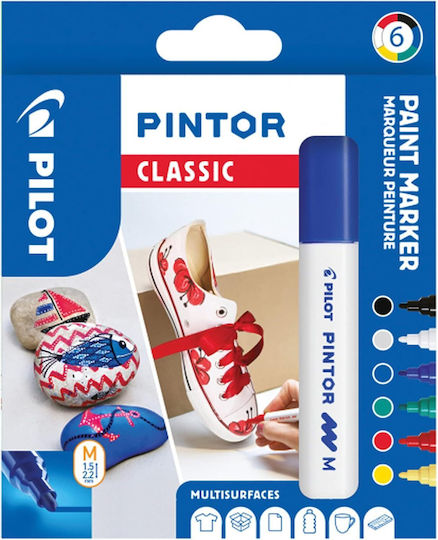 Pilot Pintor Classic Ανεξίτηλοι Μαρκαδόροι Μπλε 4.5mm Σετ 6τμχ