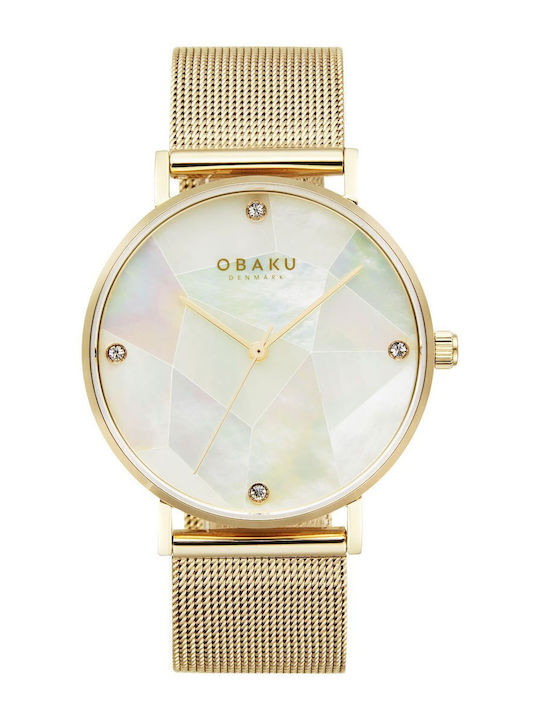 Obaku Mosaik Damen Uhr mit Gold Metallarmband