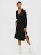 Midi Evening Shirt Dress Wrap with Tearing Black
