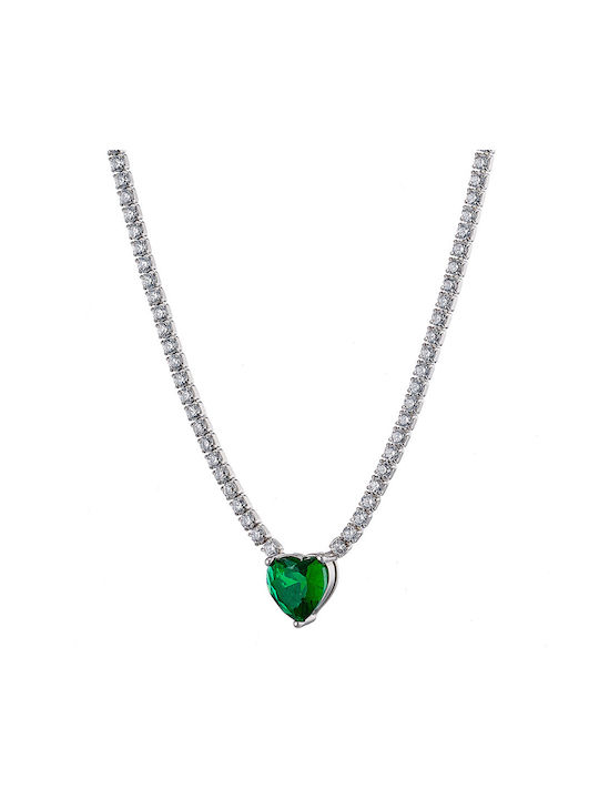 Oxzen Necklace with design Heart from Silver with Zircon