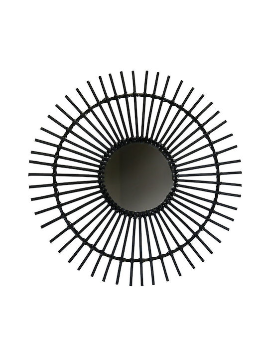 Synchronia Καθρέπτης Τοίχου με Μαύρο Rattan Πλαίσιο Mήκους 70cm