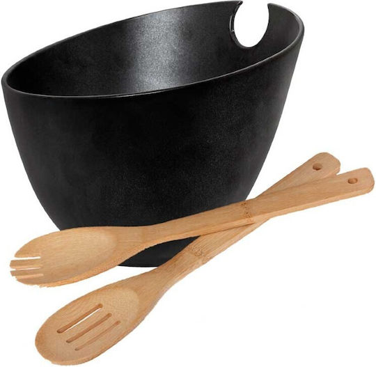 Cryspo Trio Nero Porcelain Salad Bowl with Salad Spoons Black 24x20cm 3pcs