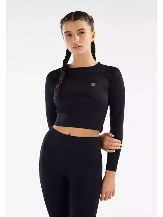 Freddy Damen Sportliches Crop Top Langärmelig Schwarz