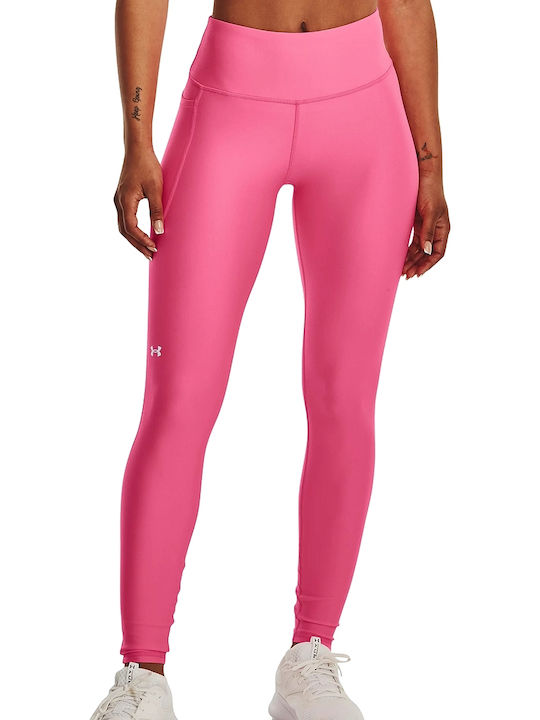 Heat Gear Women's Long Running Legging Shiny & High Waisted Pink Punk/ White