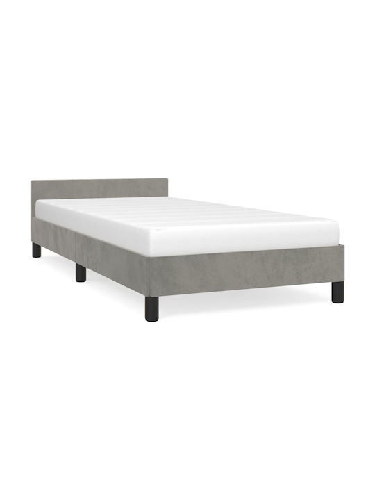 Single Fabric Upholstered Bed Light Grey with S...