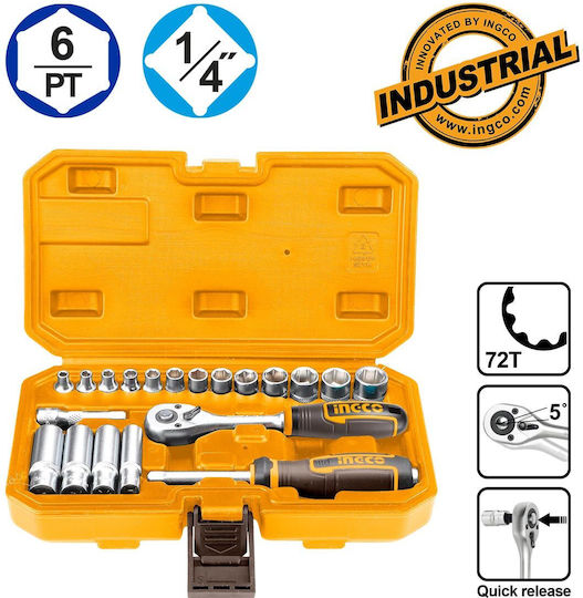 Ingco Ратчетни и гнездови гарнитури 1\4" 20бр